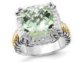 6.75 Carat (ctw) Green Quartz Ring in Sterling Silver with 14k Accent